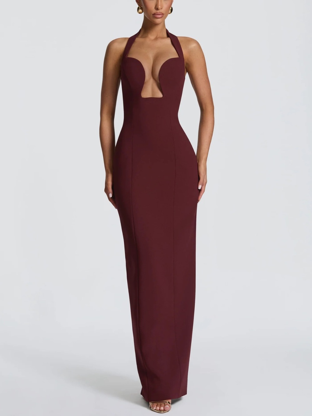 Cutout Halter Maxi Dress in Burgundy
